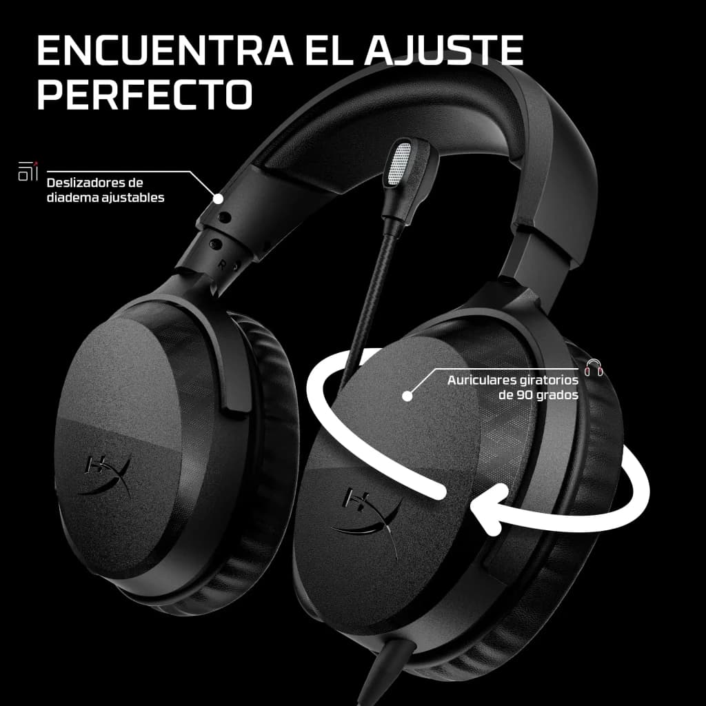 Auriculares Gaming HyperX Cloud Stinger 3 Xbox BS1T7AA Micrófono, detalle: deslizadores de diadema ajustables y almohadillas