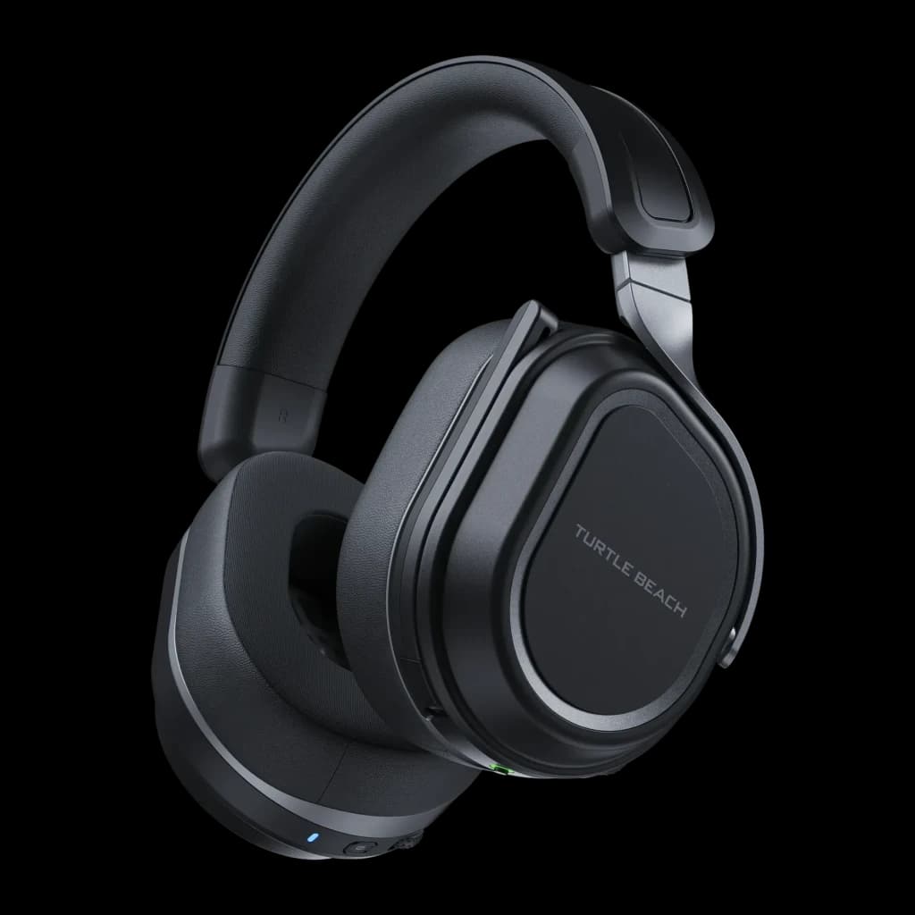 Casque Gaming Turtle Beach Stealth 700 Gen 3 Sans Fil Noir, vue latérale: coque droite avec logo, coussin et LED bleue