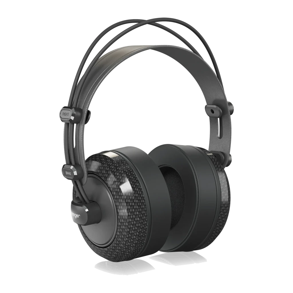 Casque Behringer BH40 Arceau Filaire Driver 40mm, vue de face: coussinets noirs texturés et arceau double ajustable