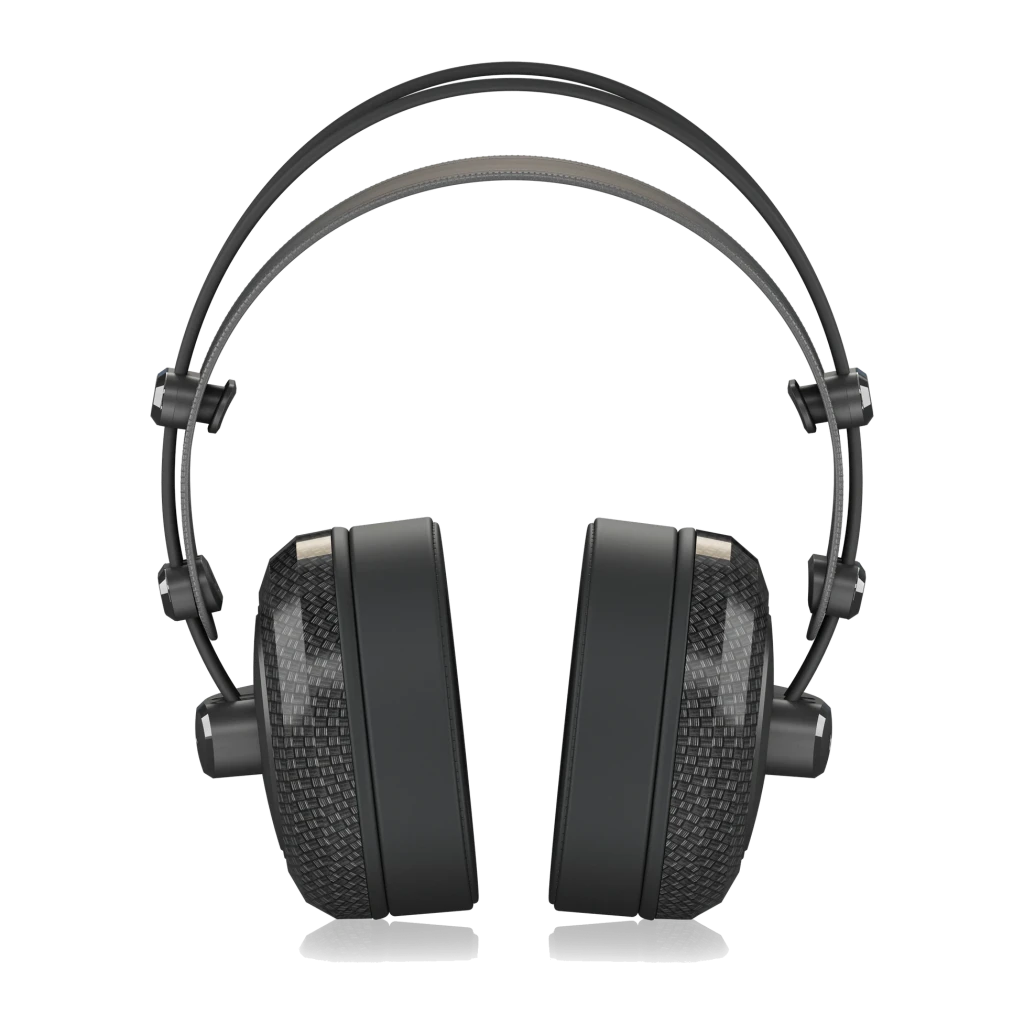 Casque Behringer BH40 Arceau Filaire Driver 40mm, détail face avant: coussinets texture tressée et arceau rembourré
