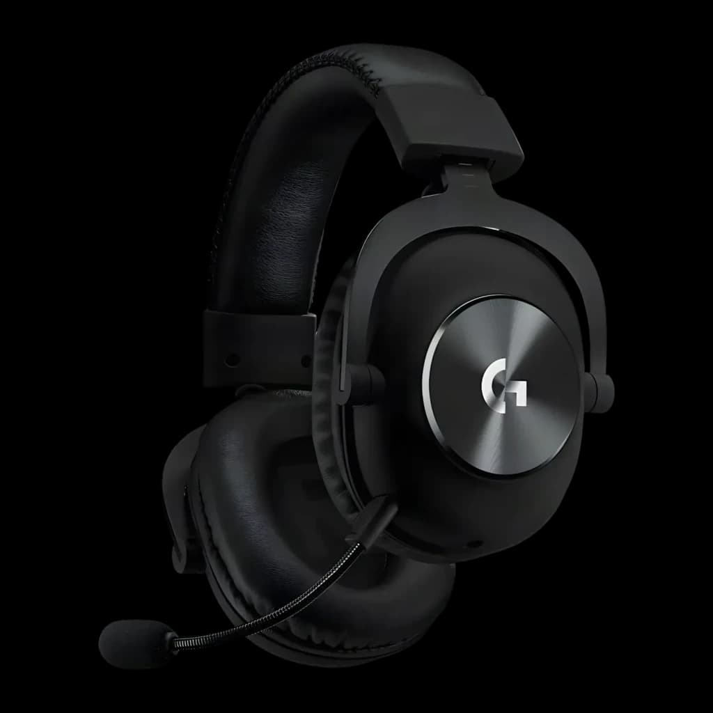 Auriculares Gaming Logitech G Pro X SE Micrófono Boom Cardioide, vista lateral: logo G metálico en auricular, boom mic