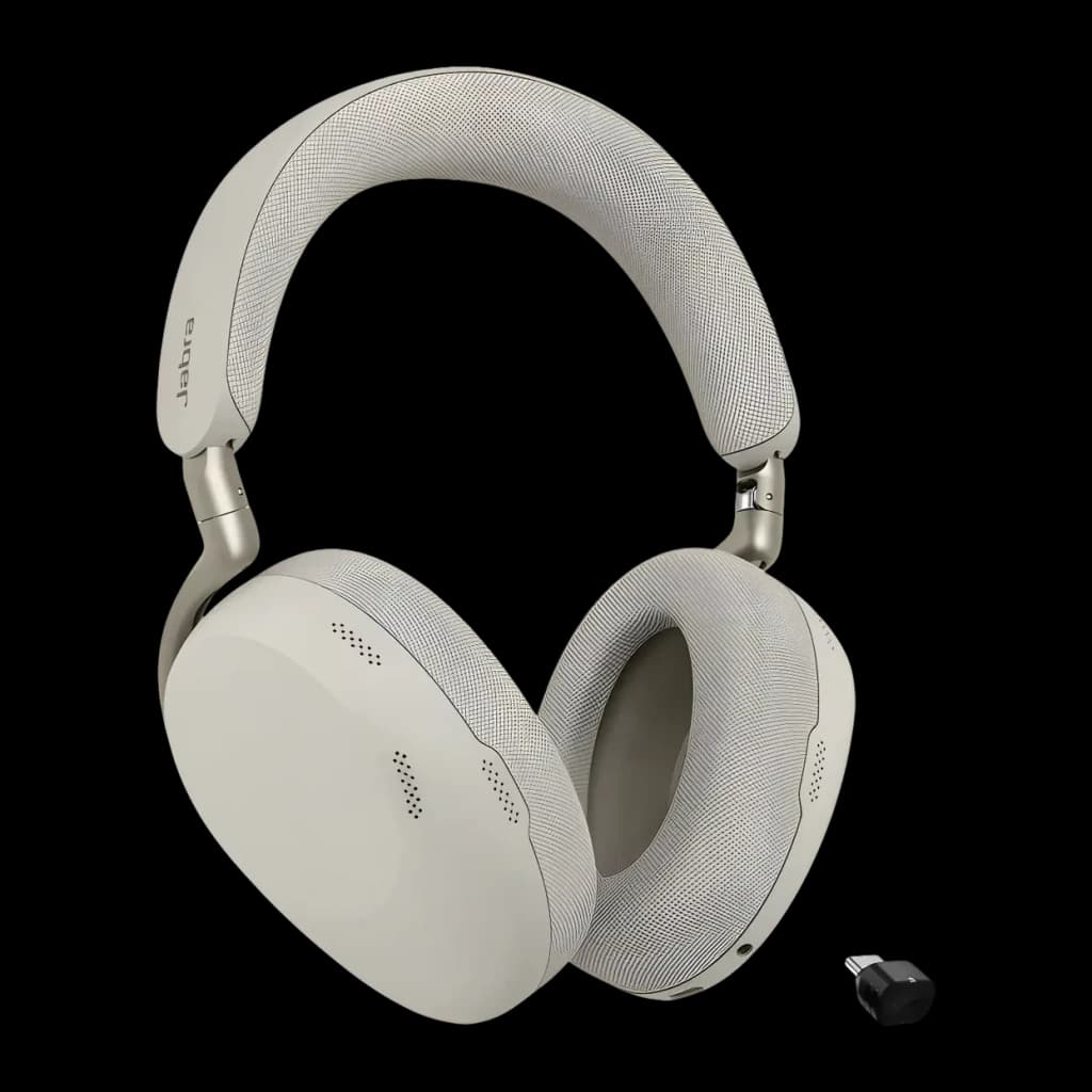 Auriculares Jabra Evolve3 85 UC Diadema Bluetooth 5.3 120h Multipunto, vista lateral: almohadillas tejido beige, diadema