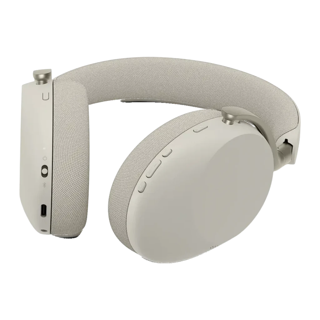 Auriculares Jabra Evolve3 85 UC Diadema Bluetooth 5.3 120h Multipunto, vista lateral: diadema textil beige, botones
