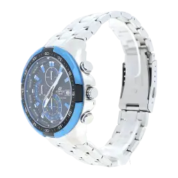 Casio Edifice EFR-539D-1A2VUEF Argent Noir Batterie 2 Ans 10ATM, détail vue latérale: lunette bleue, cadran noir
