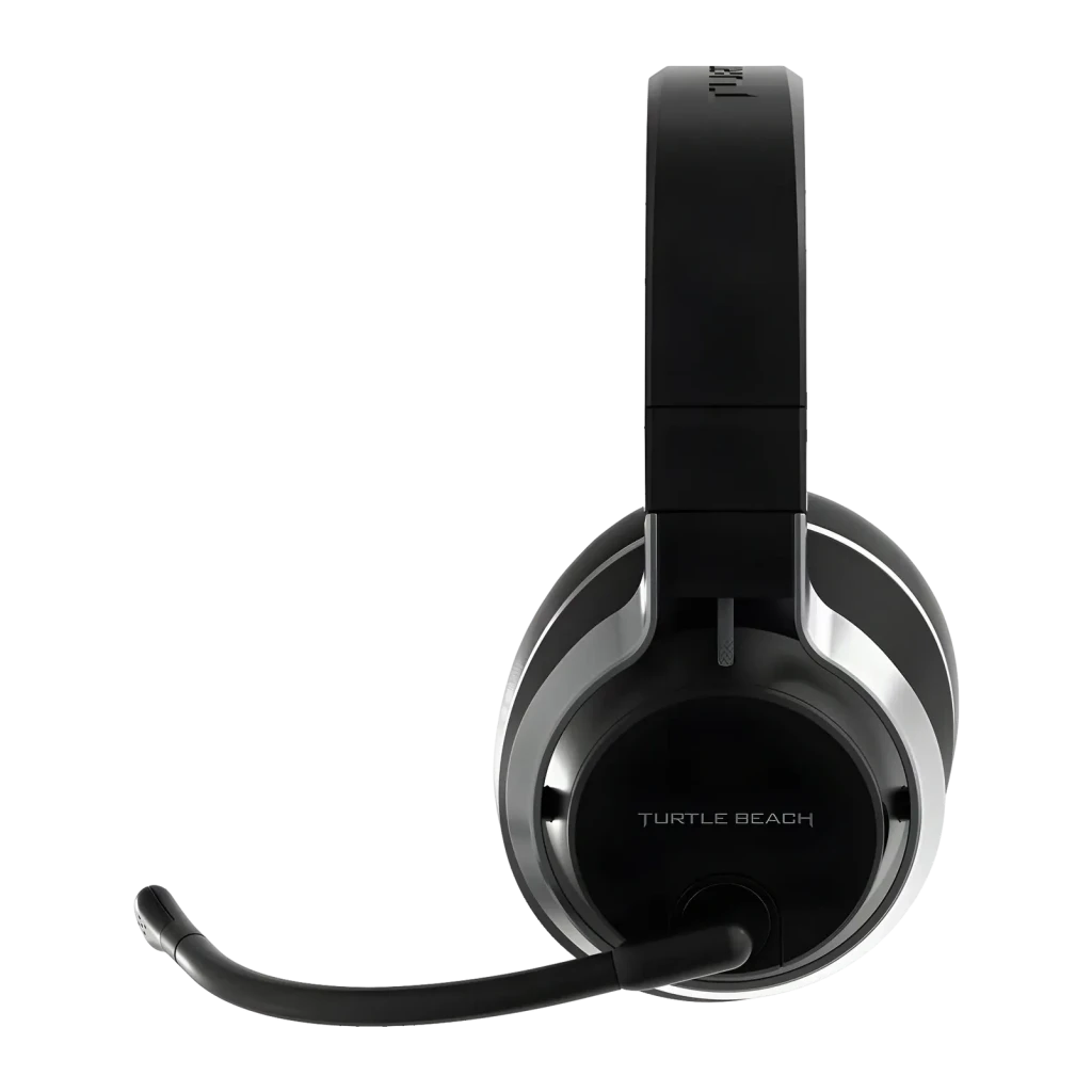 Auriculares Gaming Turtle Beach Stealth Pro Inalámbrico Micrófono Extraíble, vista lateral: auricular negro con aro plateado