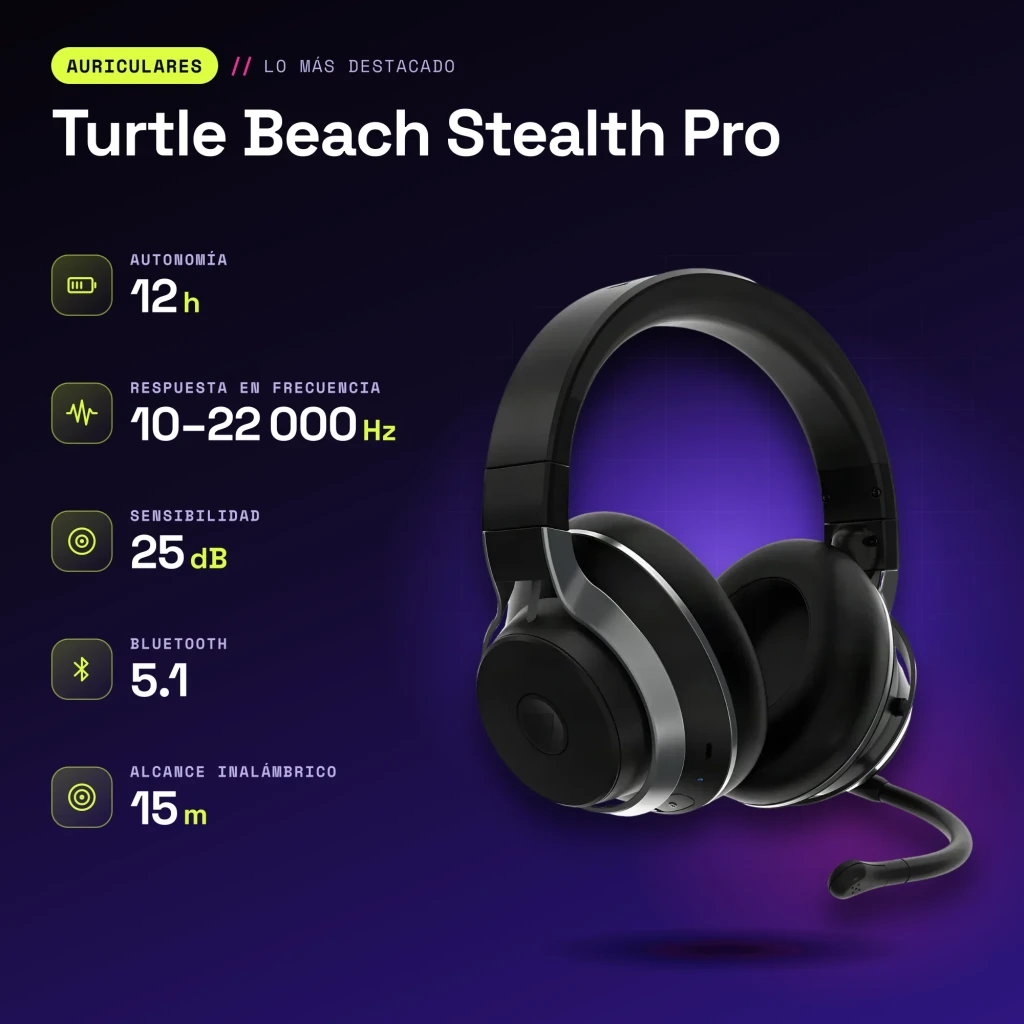 Auriculares Gaming Turtle Beach Stealth Pro PlayStation Inalámbrico Micrófono Extraíble Negro - características