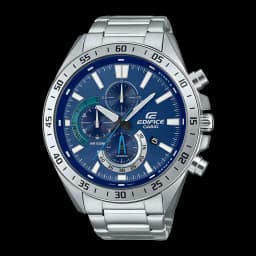 Casio Edifice EFV-620D-2AV Argent Bleu Chronographe Analogique Batterie 3 Ans 10ATM, vue de face: cadran bleu avec trois