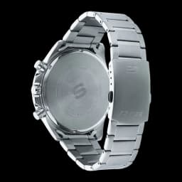 Casio Edifice EFV-620D-2AV Argent Bleu Chronographe Analogique Batterie 3 Ans 10ATM, vue arrière: fond acier gravé logo