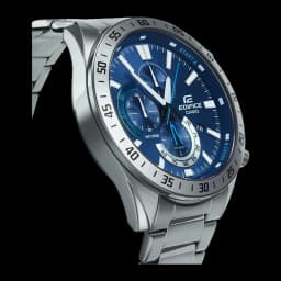 Casio Edifice EFV-620D-2AV Argent Bleu Chronographe Analogique Batterie 3 Ans 10ATM, détail: cadran bleu avec sous-cadrans