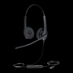 Casque Jabra Biz 1500 Duo USB Réduction de bruit Serre-tête, vue de face: coussinets en mousse, micro-boom flexible et câble