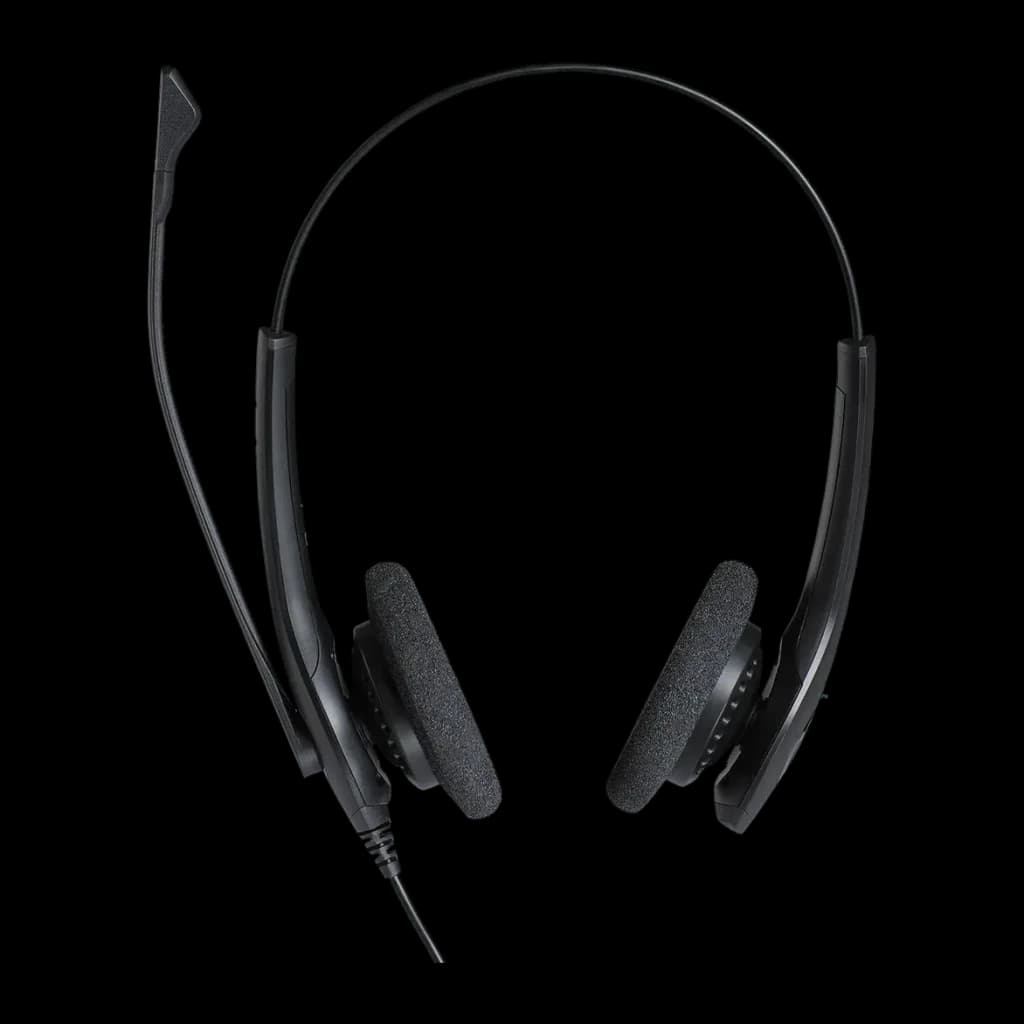 Casque Jabra Biz 1500 Duo USB Réduction de bruit Serre-tête, détail: vue de face avec micro-boom flexible et coussinets