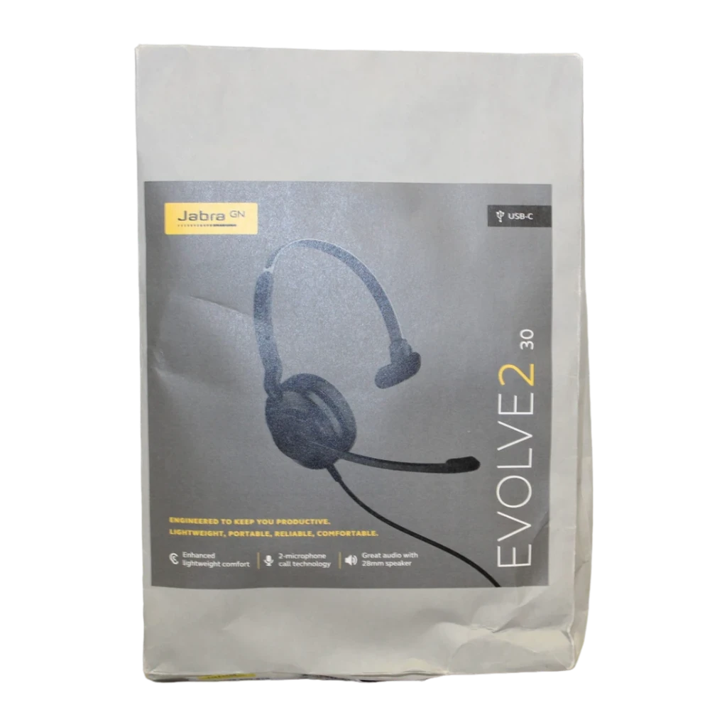 Auriculares Jabra Evolve2 30 USB-C Mono Diadema Mono, contenido de la caja: embalaje plástico con caja interior gris y logo