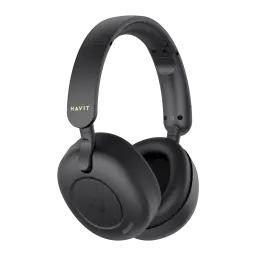 Auriculares Havit H655BT Pro Cancelación de Ruido Diadema Bluetooth 5.3 80h, vista lateral: logo dorado HAVIT en diadema