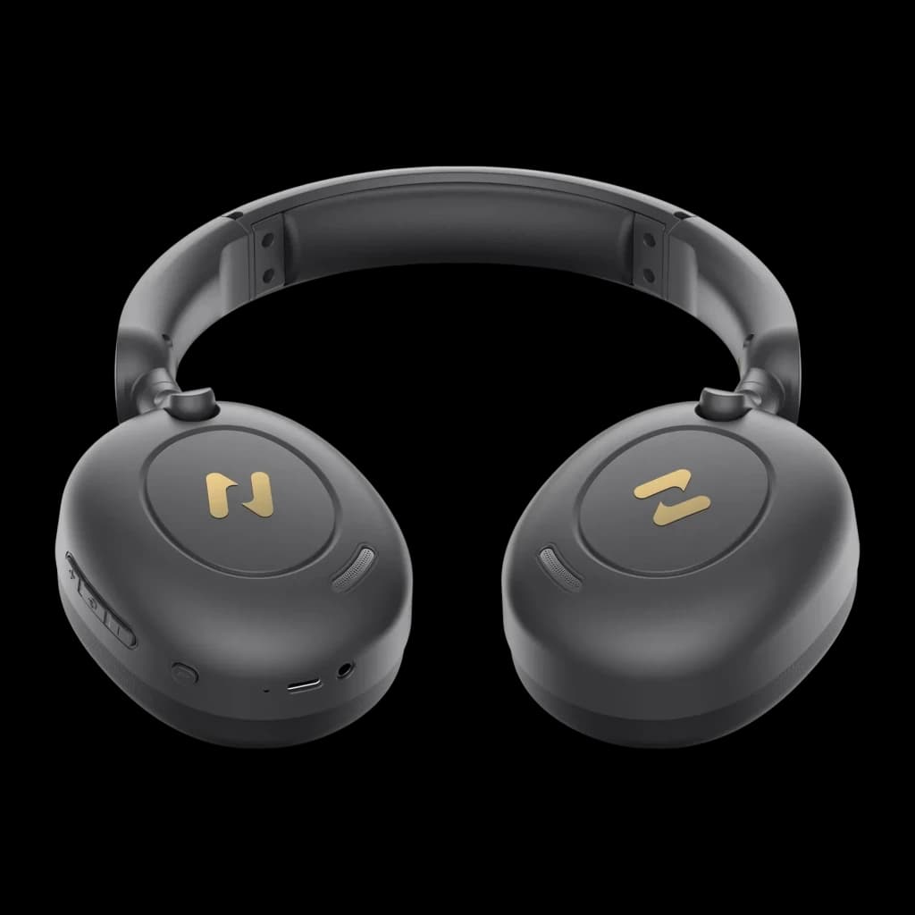 Auriculares Havit H655BT Pro Cancelación de Ruido Diadema Bluetooth 5.3 80h, vista frontal: almohadillas grises con logo