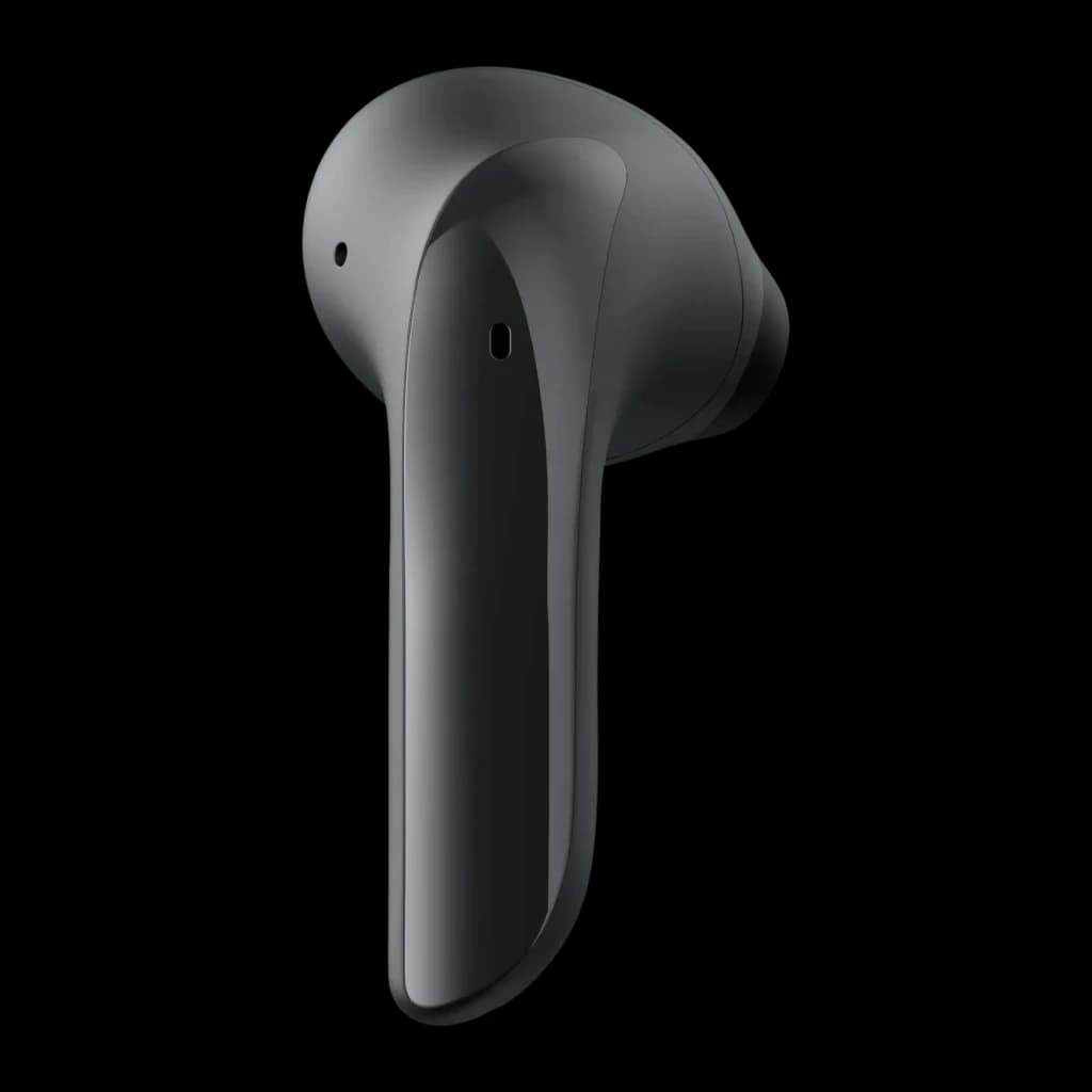 Auriculares Havit Modern Buds TWS Bluetooth 5.3 4,5h, lateral: auricular derecho gris oscuro mate con micrófono y tallo