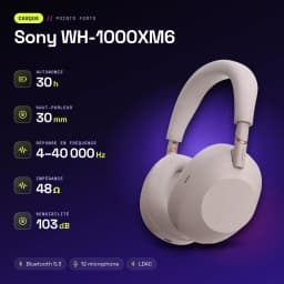 Auscultadores Sony WH-1000XM6 Cancelamento de Ruído Adaptativo Banda - características