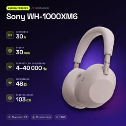 Auscultadores Sony WH-1000XM6 Cancelamento de Ruído Adaptativo Banda - características