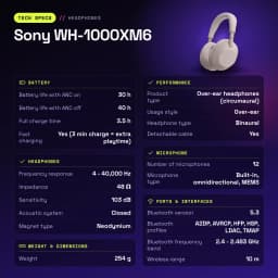 Auscultadores Sony WH-1000XM6 Cancelamento de Ruído Adaptativo Banda - características