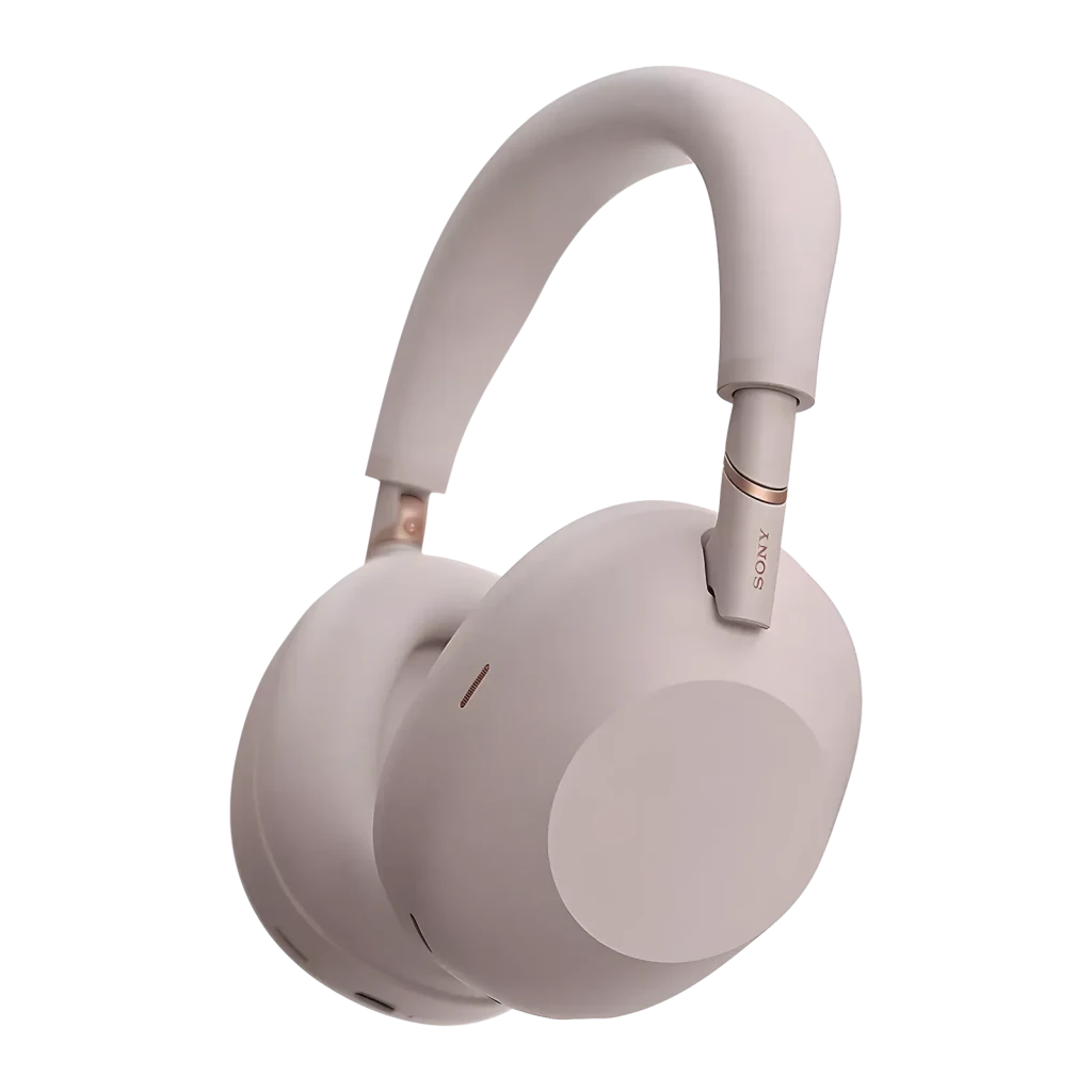 Auscultadores Sony WH-1000XM6 Cancelamento de Ruído Adaptativo Banda, vista lateral: concha direita branca com logótipo Sony