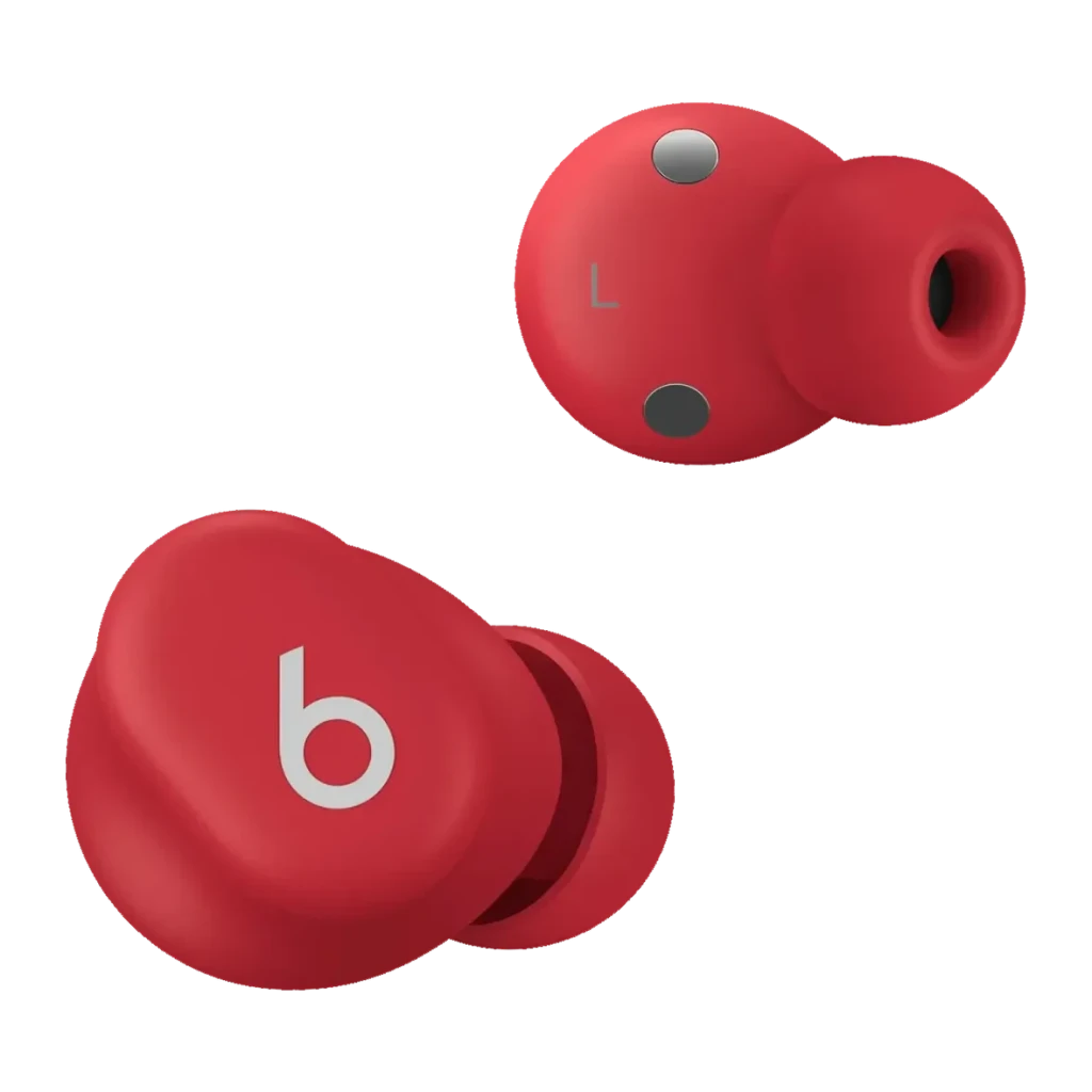 Auriculares Apple Beats Solo Buds MUW03ZM/A Cancelación de Ruido TWS In-Ear rojos, vista frontal: par de auriculares rojos
