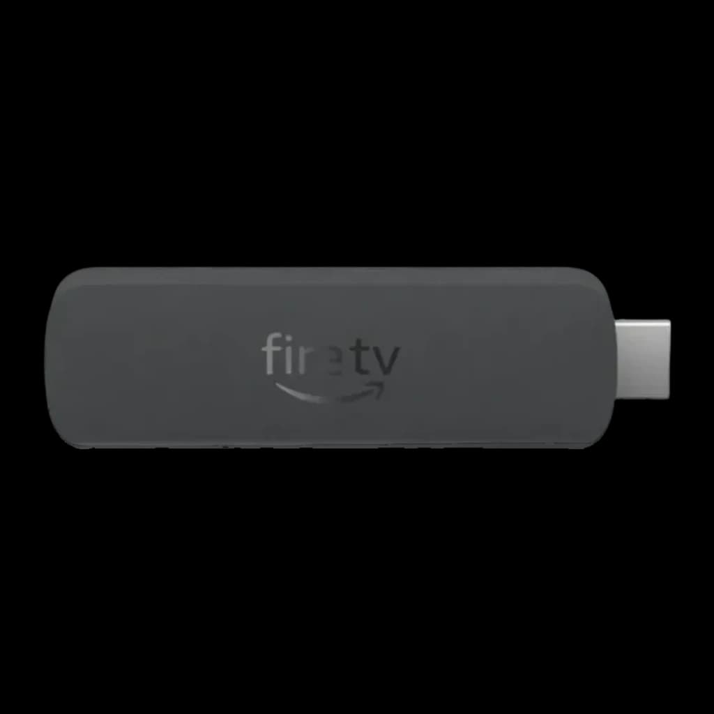 Leitor Multimédia Amazon Fire TV Stick 4K (2024) WiFi 6, detalhe: face superior com logótipo Fire TV e conector HDMI visível