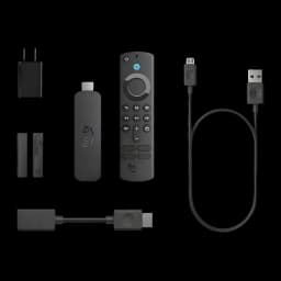 Leitor Multimédia Amazon Fire TV Stick 4K (2024) WiFi 6, conteúdo da caixa: stick HDMI, comando Alexa, adaptador, cabo USB
