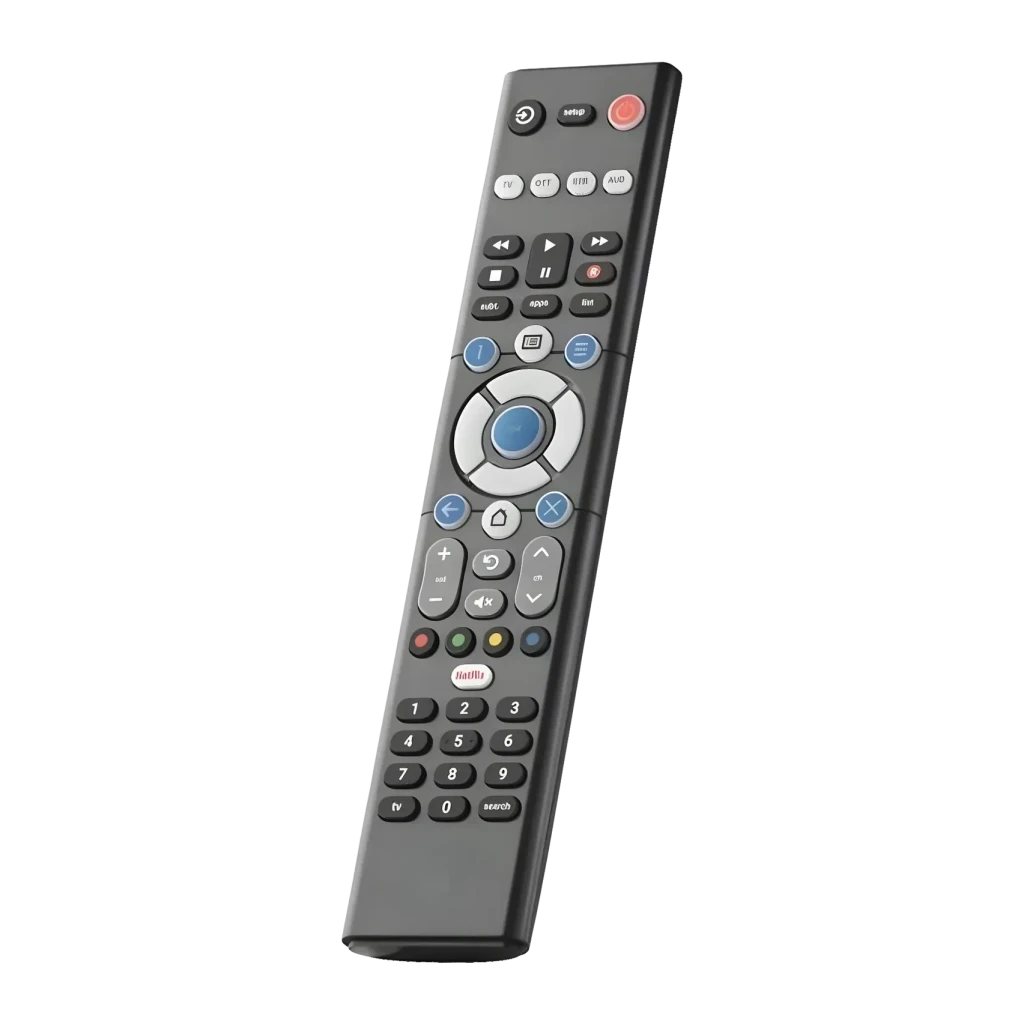 Comando à distância universal One for All Essence 4 em 1 URC1241, detalhe: vista frontal em ângulo com botão Netflix