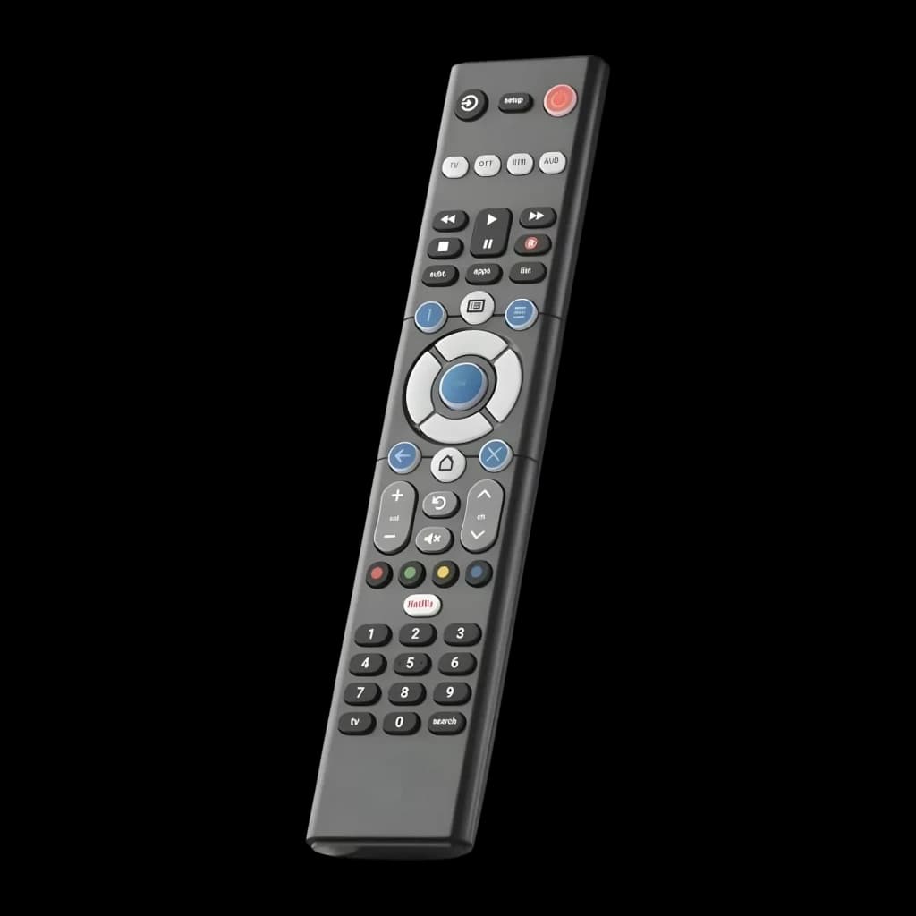 Comando à distância universal One for All Essence 4 em 1 URC1241, detalhe: vista frontal em ângulo com botão Netflix