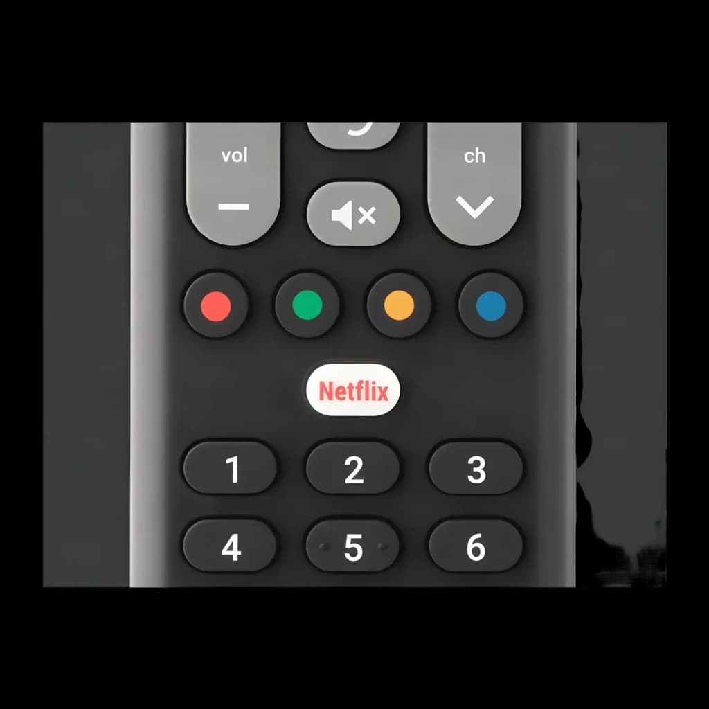 Comando à distância universal One for All Essence 4 em 1 URC1241, detalhe: botões coloridos, tecla Netflix e teclado numérico