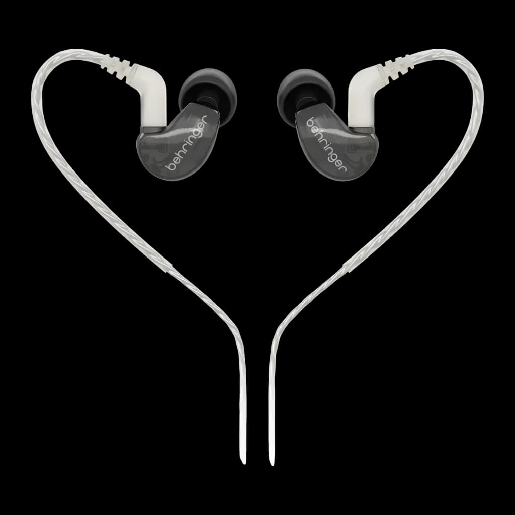 Écouteurs Behringer SD251-CK PRO In-Ear IEM Jack 3,5 mm, détail: deux écouteurs avec logo et câble formant un cœur