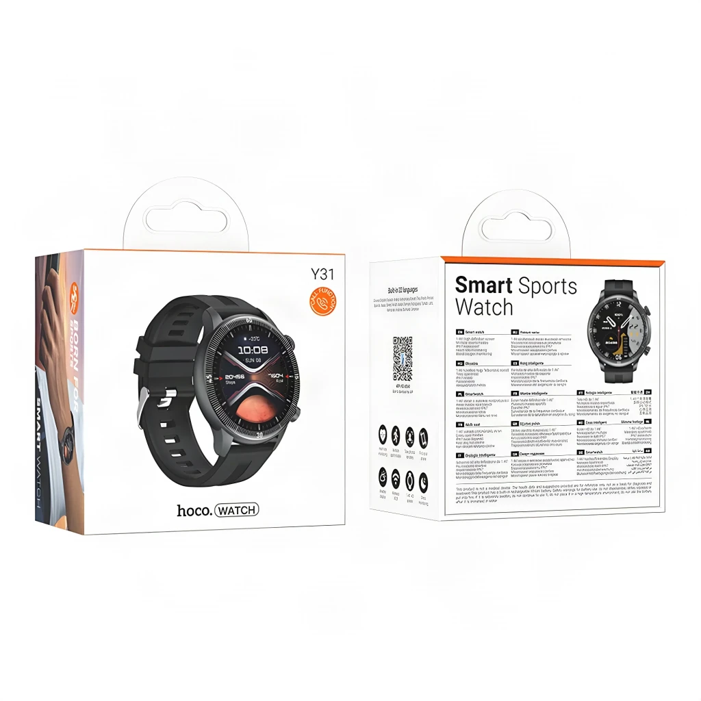 Hoco Y31 Call Negro Llamadas Bluetooth Frec. cardíaca SpO2 Batería 5 Días, contenido de la caja: cajas frontal y trasera