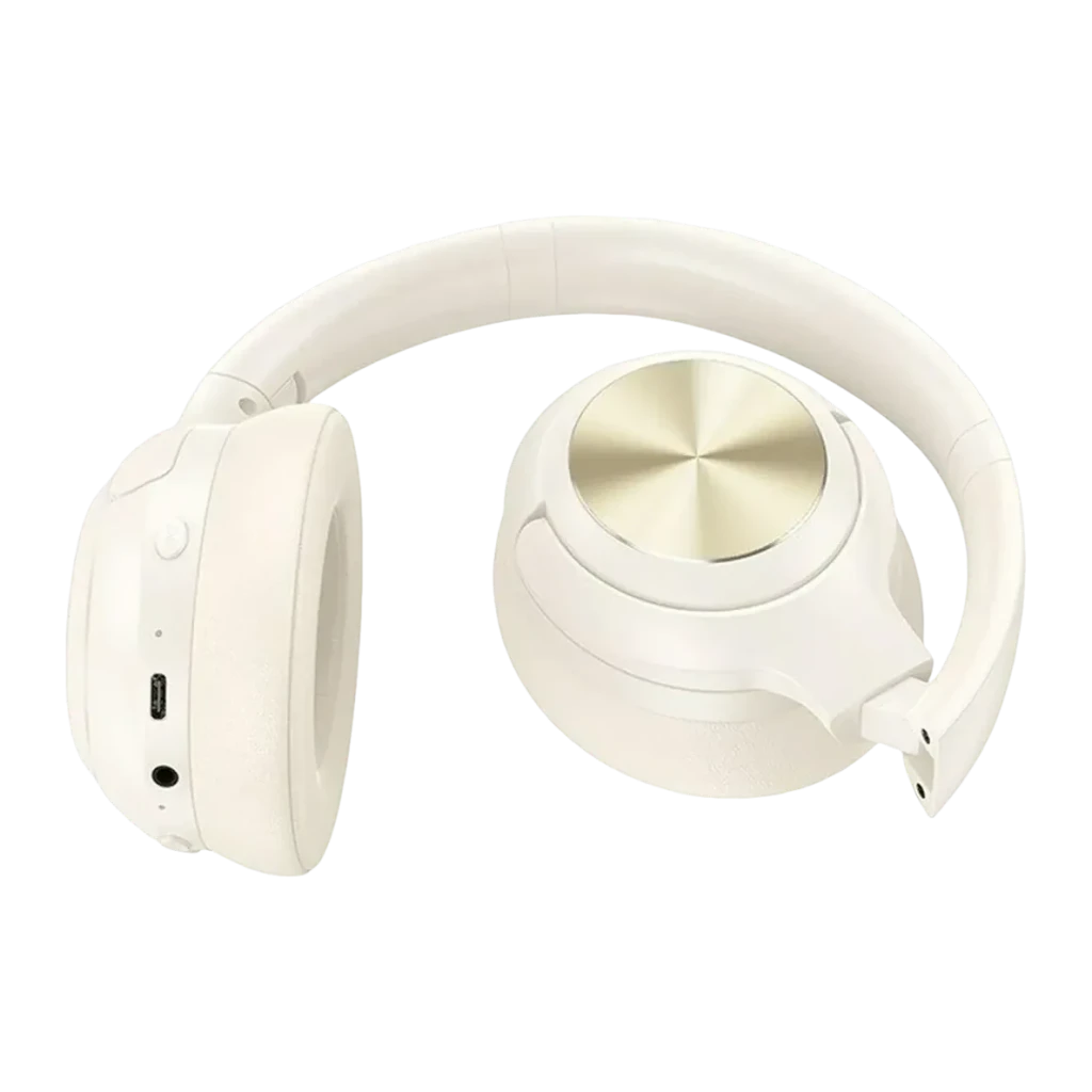 Auriculares Hoco. W54 Young ANC Cancelación de Ruido Diadema Bluetooth 30h, detalle: disco dorado exterior y puerto USB-C