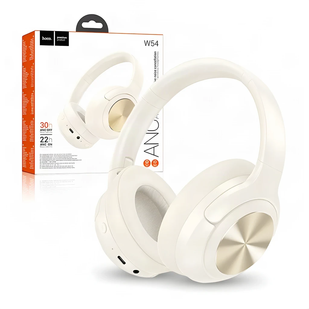 Auriculares Hoco. W54 Young ANC Cancelación de Ruido Diadema Bluetooth 30h, contenido de la caja: auriculares blancos