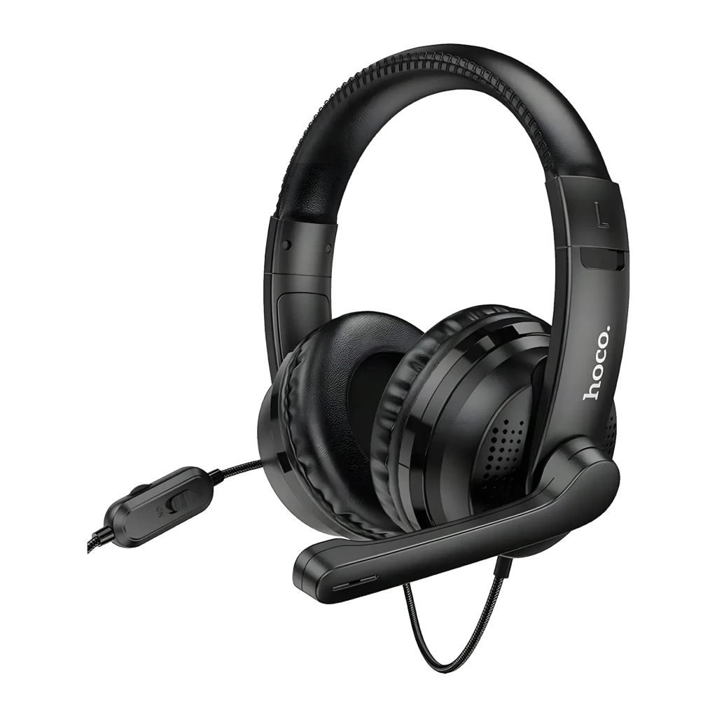 Auriculares Gaming Hoco. W103 Magic Tour con Micrófono USB-A + Jack 3,5mm, vista frontal: auricular negro con micrófono