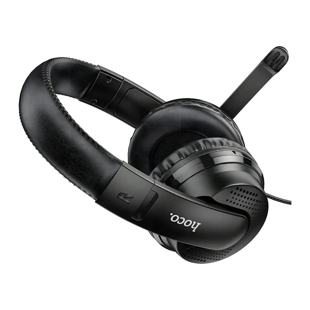 Auriculares Gaming Hoco. W103 Magic Tour con Micrófono USB-A + Jack 3,5mm, detalle: auricular derecho con logo, micrófono