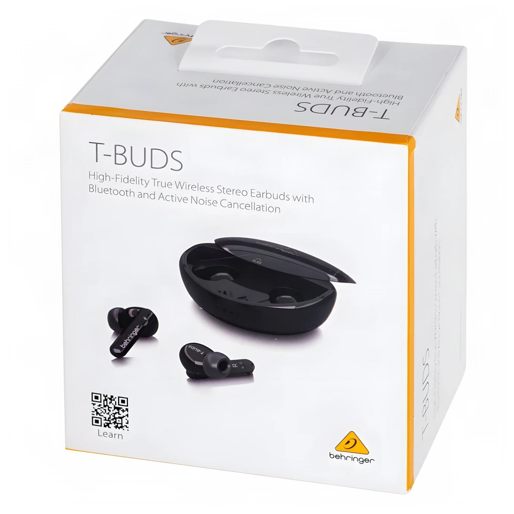 Écouteurs Behringer T-BUDS Réduction de Bruit TWS In-Ear Bluetooth 5.0, contenu de la boîte: packaging avec écouteurs noirs
