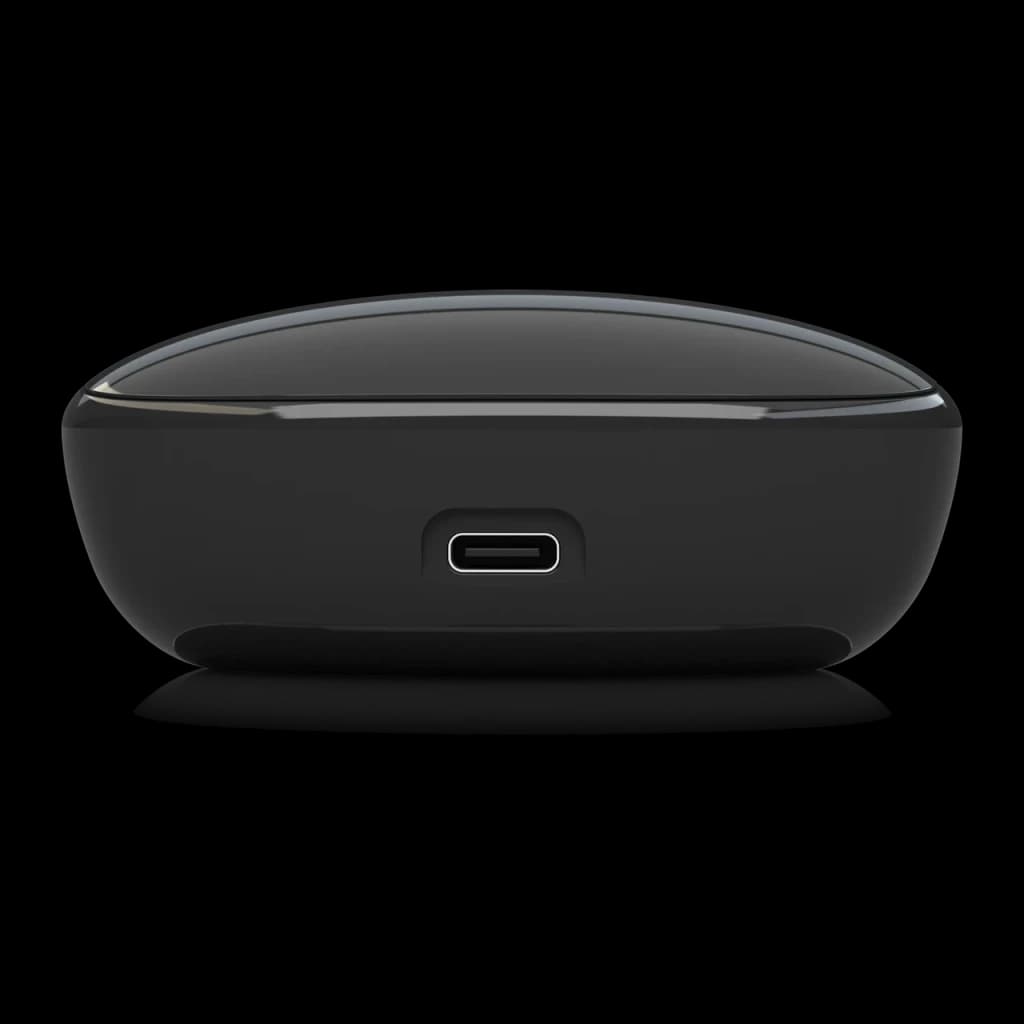 Écouteurs Behringer T-BUDS Réduction de Bruit TWS In-Ear Bluetooth 5.0, vue arrière: boîtier noir avec port USB-C centré