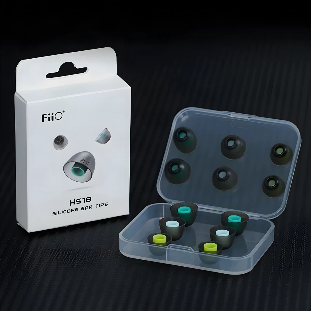 Ponteiras para auriculares FiiO HS18 Silicone de grau médico, conteúdo da caixa: estojo organizador transparente com 6