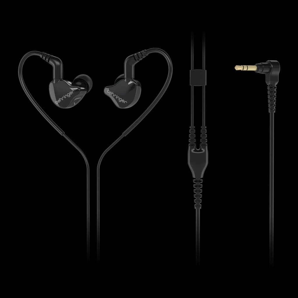 Écouteurs Behringer MO240 2-Way In-Ear Jack 3,5 mm Driver Hybride Dual noir, détail: coques translucides, câble