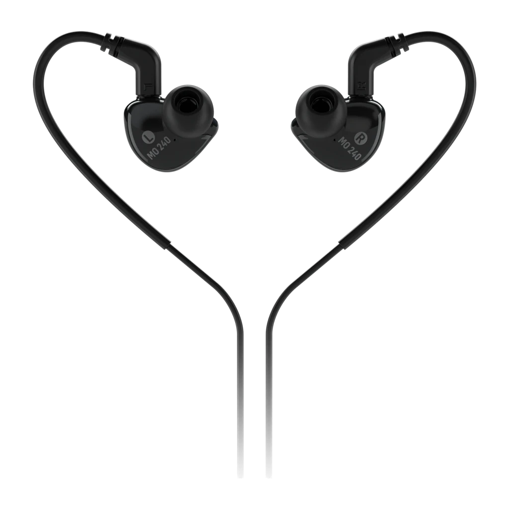 Écouteurs Behringer MO240 2-Way In-Ear Jack 3,5 mm Driver Hybride Dual noirs, vue arrière: les deux écouteurs