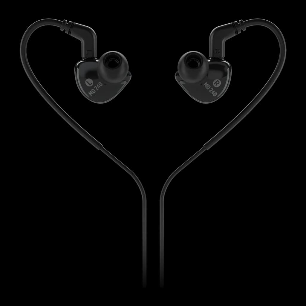 Écouteurs Behringer MO240 2-Way In-Ear Jack 3,5 mm Driver Hybride Dual noirs, vue arrière: les deux écouteurs