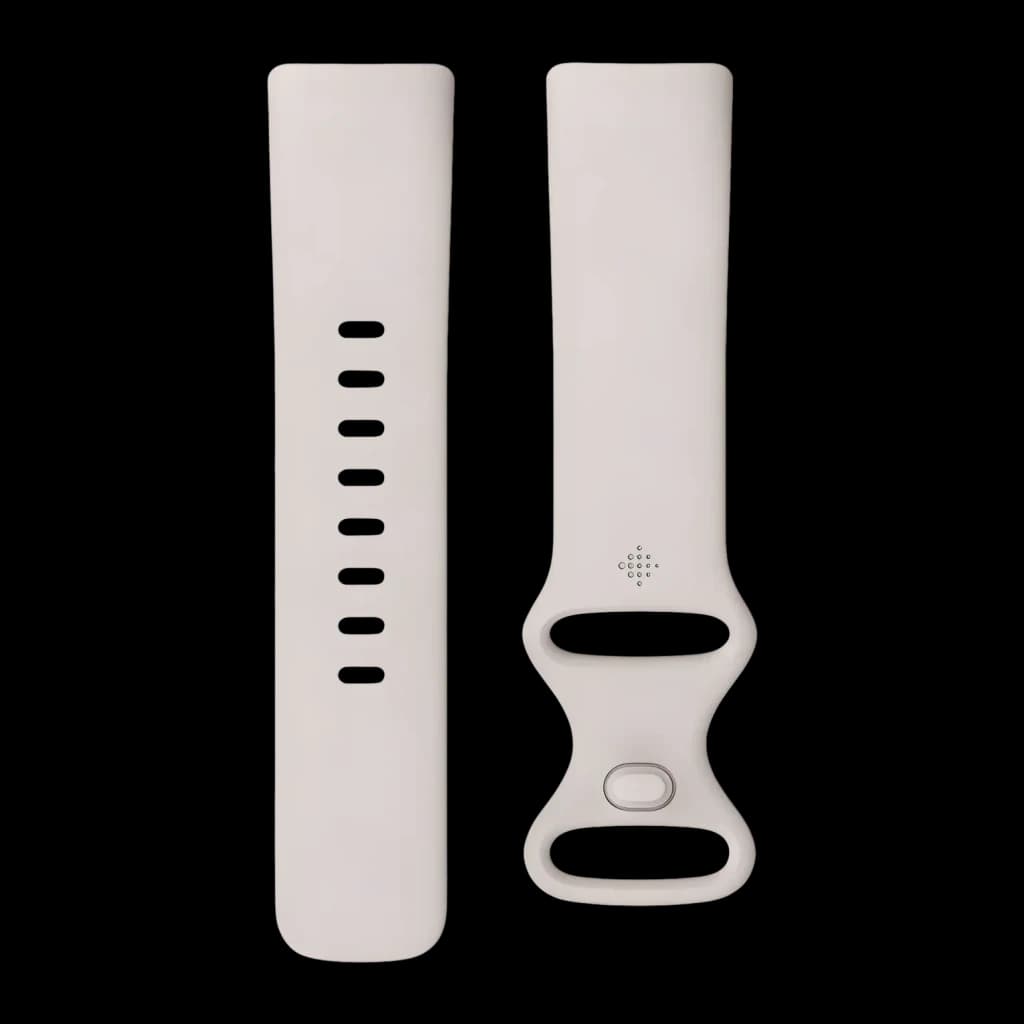 Bracelete smartwatch Fitbit Infinity Band Lunar White Large Silicone, vista frontal: duas peças silicone branco, furos