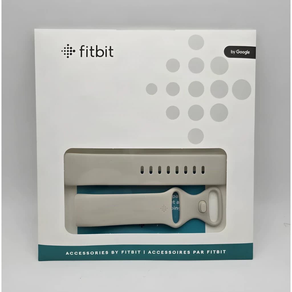 Bracelete smartwatch Fitbit Infinity Band Lunar White Large Silicone, conteúdo da caixa: embalagem frontal com janela