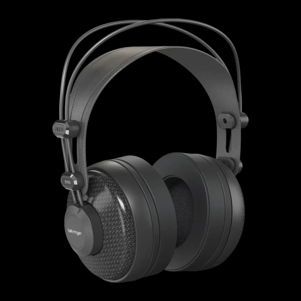 Casque Behringer BH60 Circumaural Filaire Driver 51mm, vue de face: arceau double, coussinets circumauraux et grille