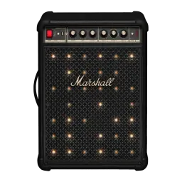 Coluna Portátil Marshall PARTY S.BROMLEY450 IP55 40h Bluetooth 5.3 Auracast, vista frontal: grelha preta com luzes LED