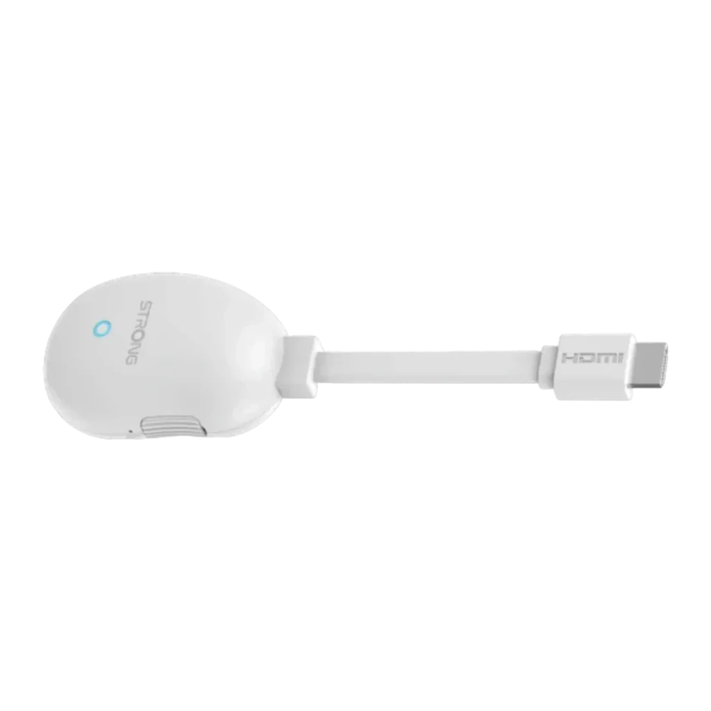 Reproductor Multimedia Strong 2GB/8GB Blanco WiFi 6 4K Ultra HD Android 12 LEAP-NEVE, detalle: cuerpo ovalado con logo