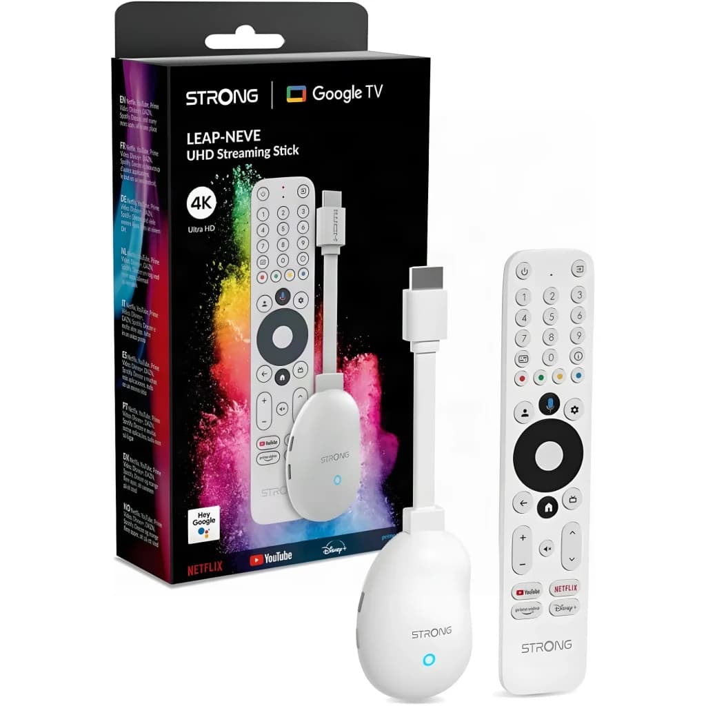 Reproductor Multimedia Strong 2GB/8GB Blanco WiFi 6 4K Ultra HD Android 12 LEAP-NEVE, contenido de la caja: stick HDMI