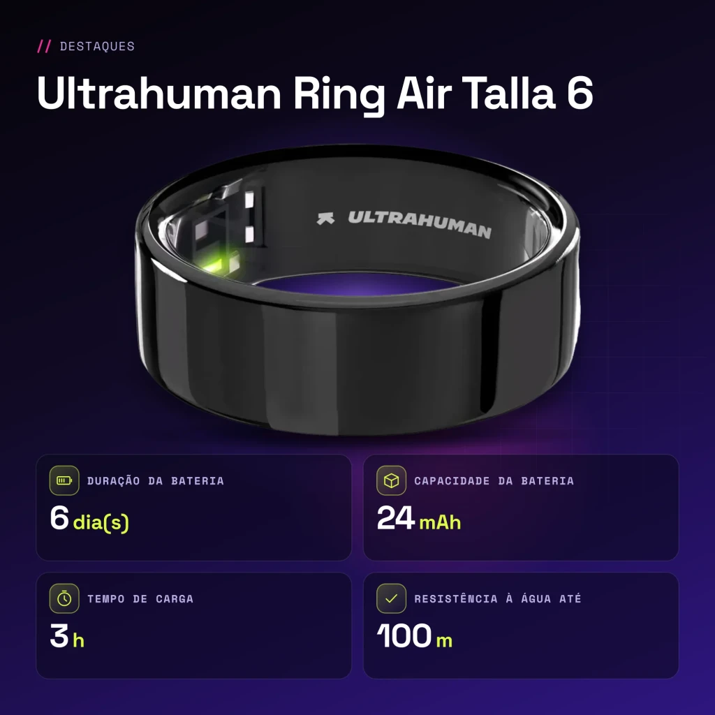 Ultrahuman Ring Air Anillo Inteligente Talla 6 Negro - características