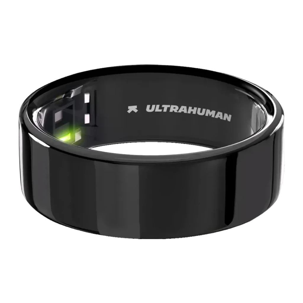 Ultrahuman Ring Air Talla 6 Negro Temperatura Corporal Batería 6 Días Titanio, vista frontal: interior con sensores verdes