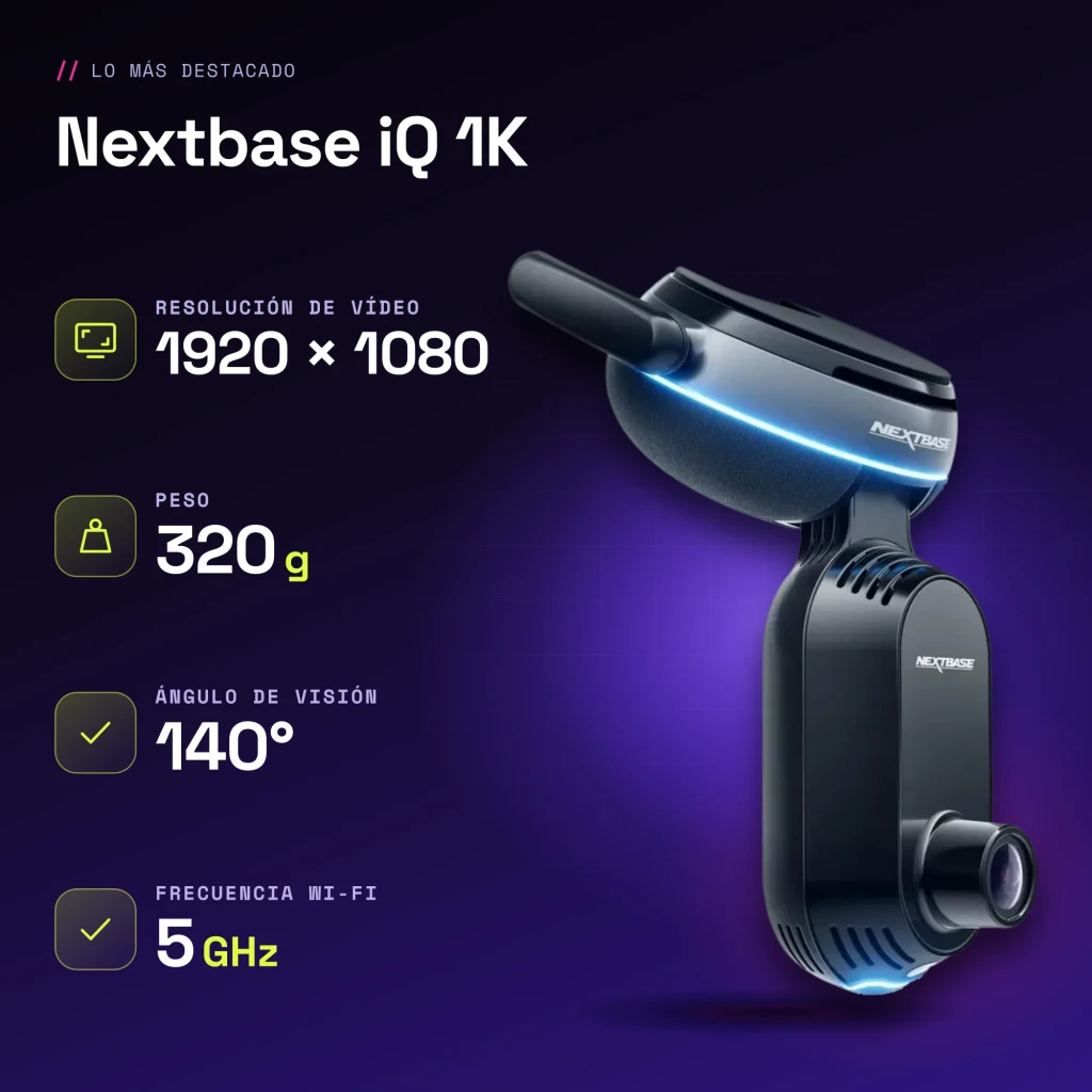 Dashcam Nextbase iQ 1K Noir 2CH 1080p GPS - caractéristiques